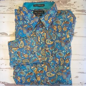 Paul Fredrick Men's Blue Button Down Paisley Shirt